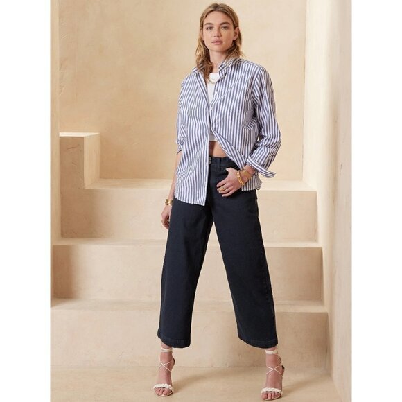 NWOT Banana Republic The Wide Leg High Rise Dark Wash Crop Jean Blue 28 - Picture 1 of 7